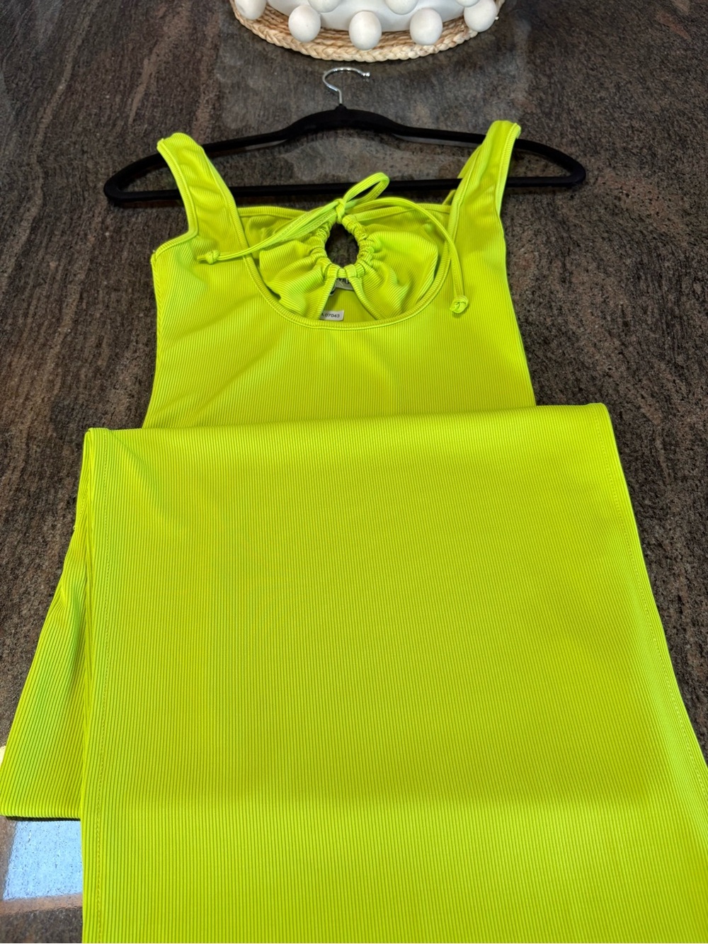 Almost Famous Neon Lime Ribbed Tank with Front Drawstring